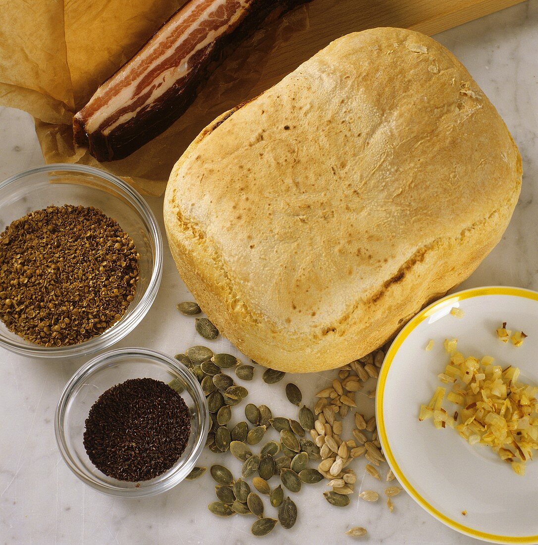 White bread, spices and ingredients