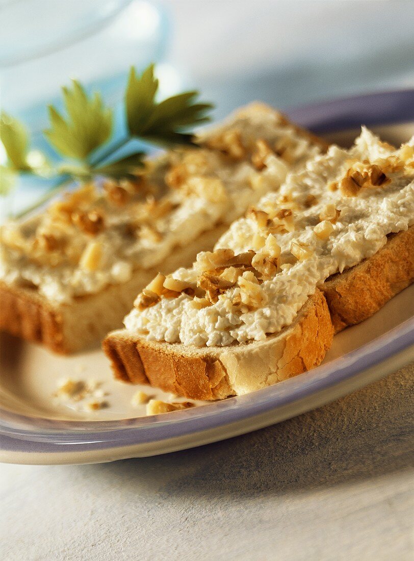 Celeriac and soft cheese spread on white bread