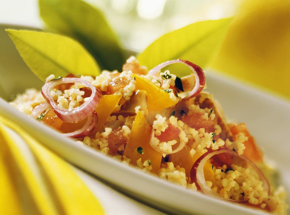Bulgur wheat salad with peppers and onions