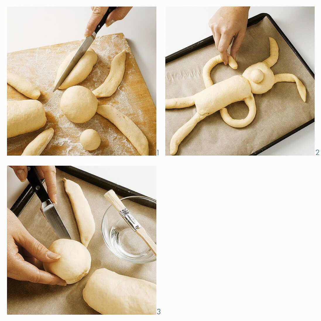 Making an Easter Bunny (spelt dough, with no milk or egg)