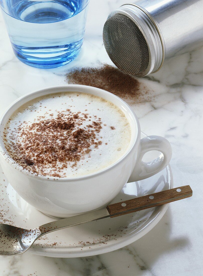 Cappuccino, mit Kakaopulver bestreut