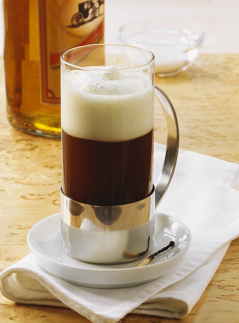 Irish coffee with whiskey and cream