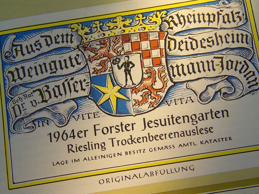 Etikett eines 1964er Forster Jesuitengarten Riesling, Pfalz
