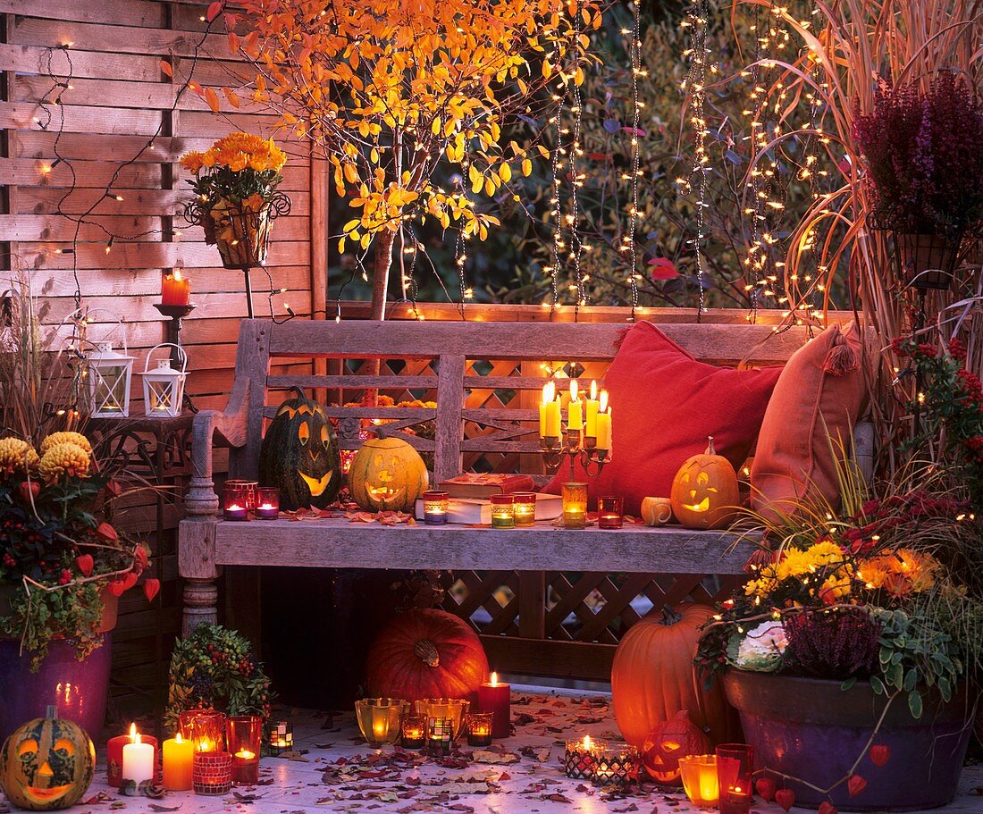 Terrace decorated for Halloween