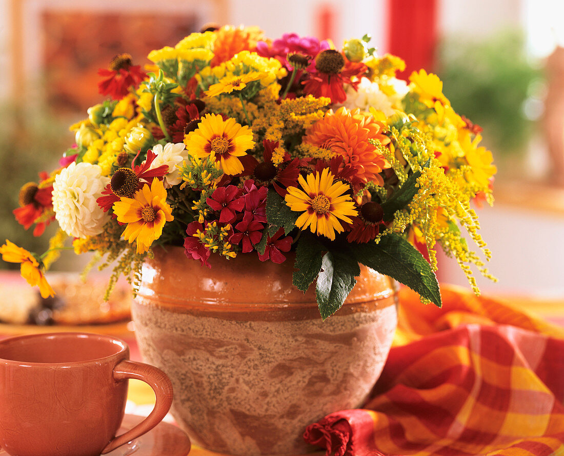 Coreopsis, Helenium, golden rod, dahlia and Phlox