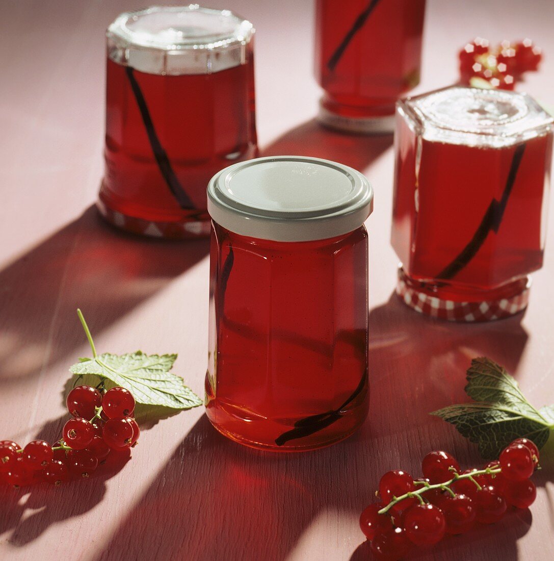 Redcurrant jelly in four jars