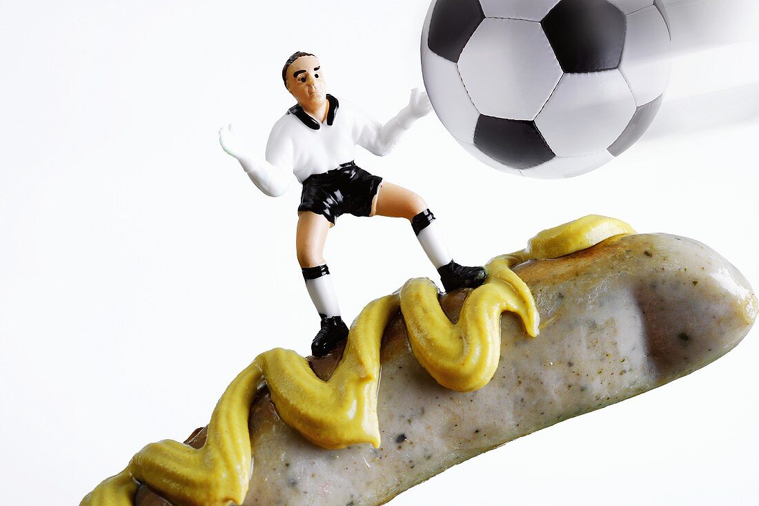 A goal keeper on a sausage with mustard