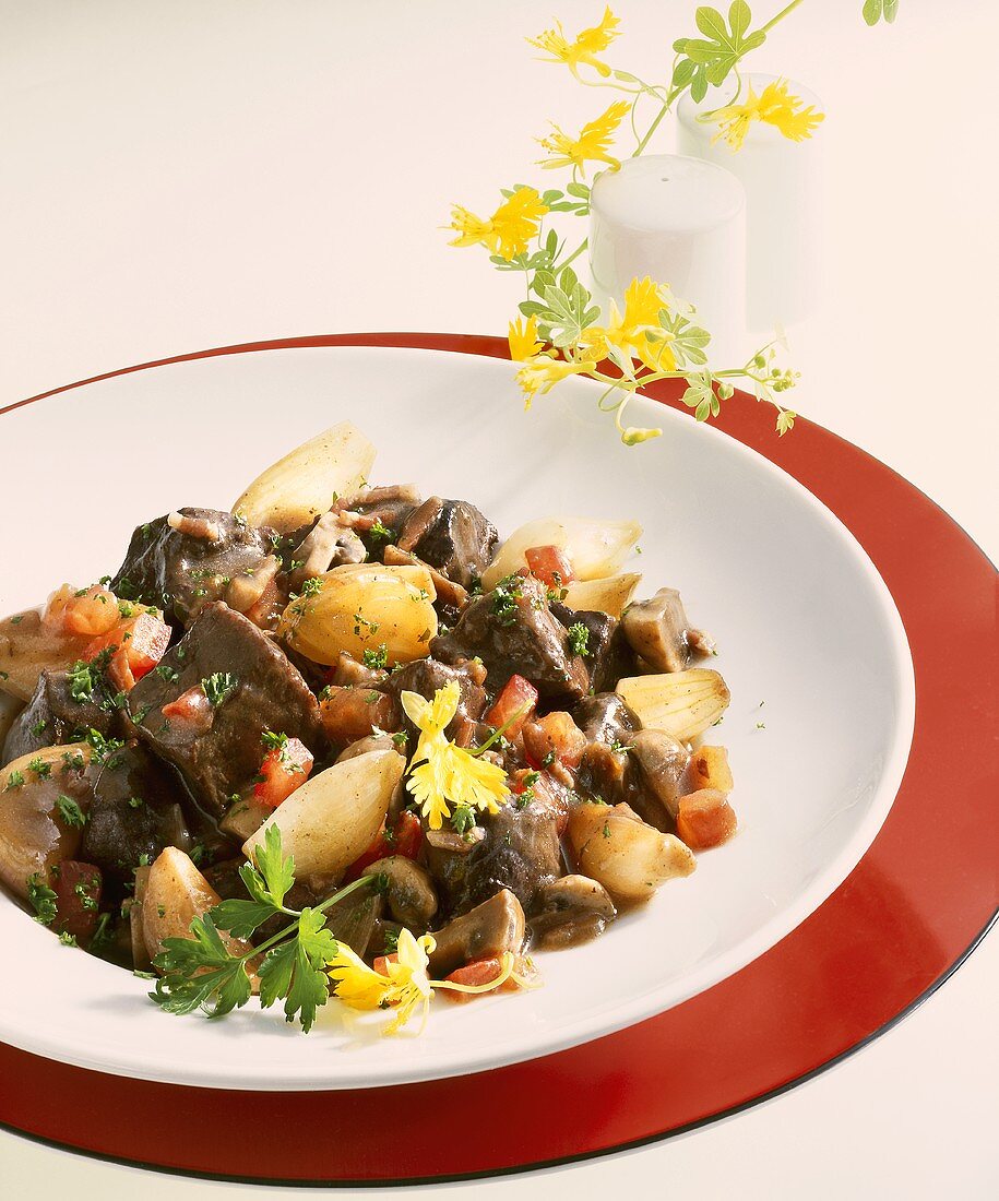 Ostrich ragout with mushrooms
