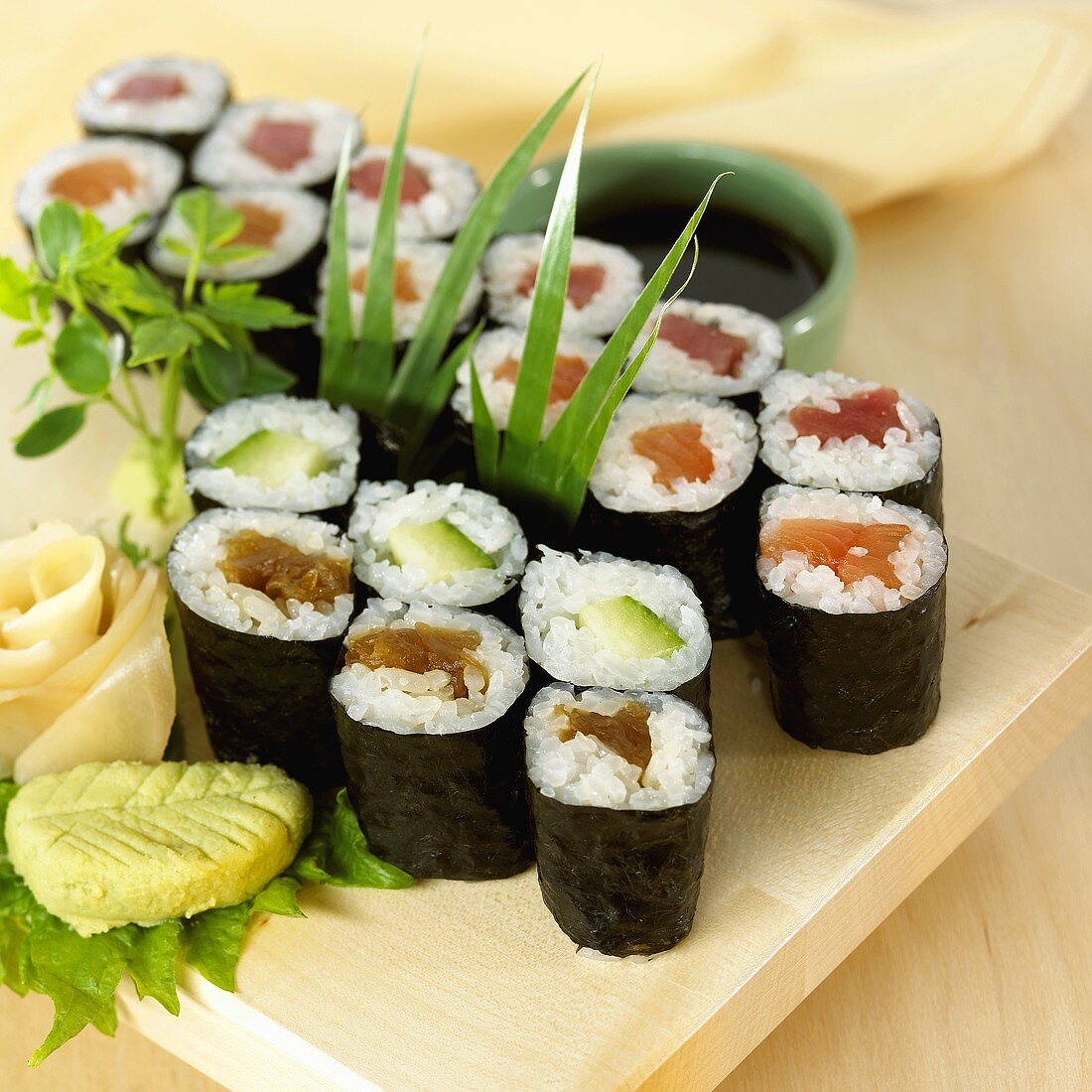 Many maki sushi on a plate