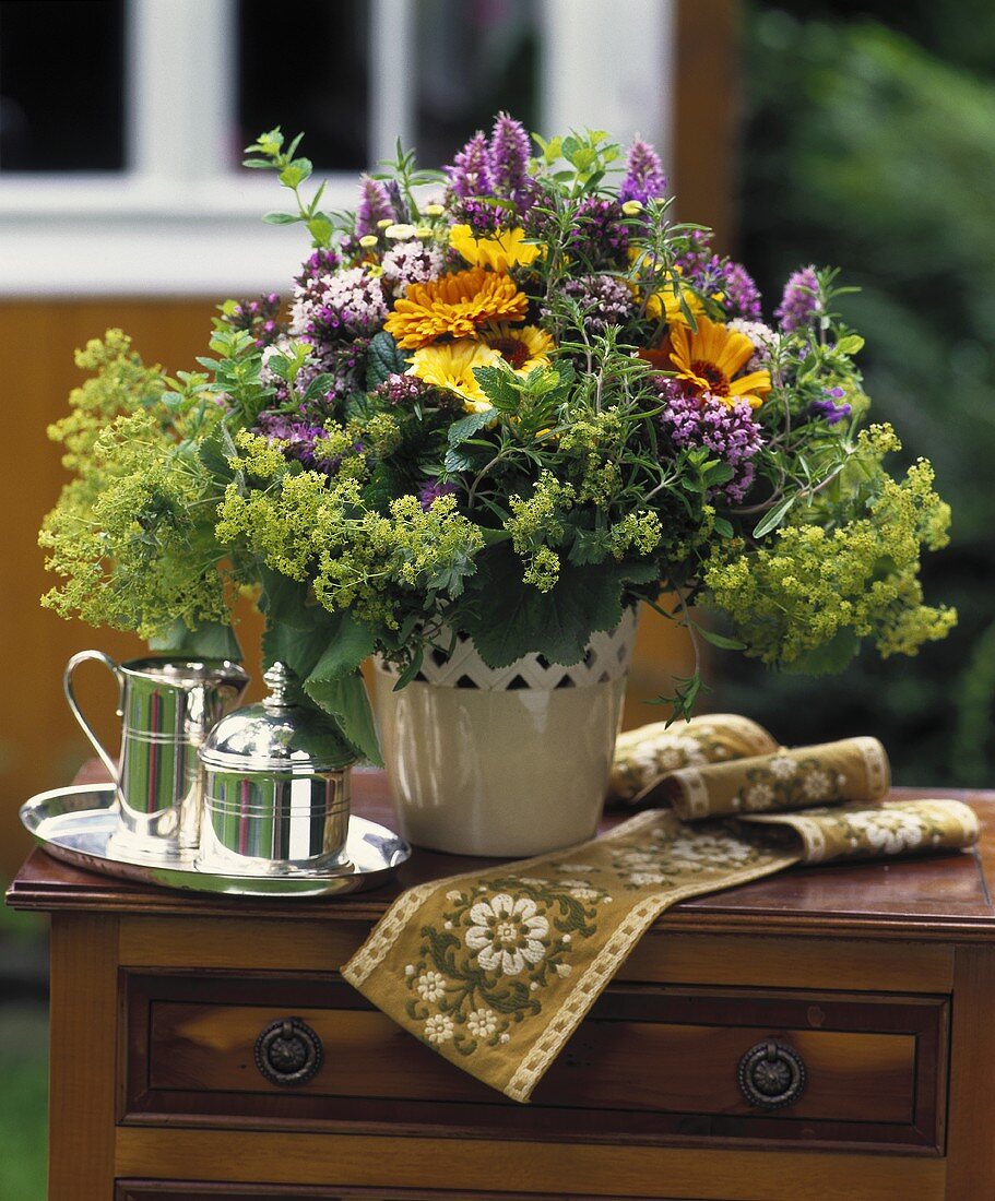 Bouquet of various medicinal plants and herbs