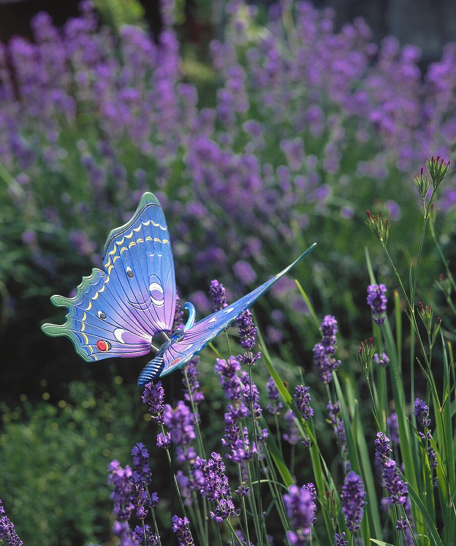 Dekoschmetterling im Lavendelbeet