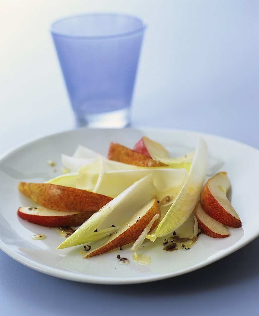 Pear and chicory salad with anchovy dressing