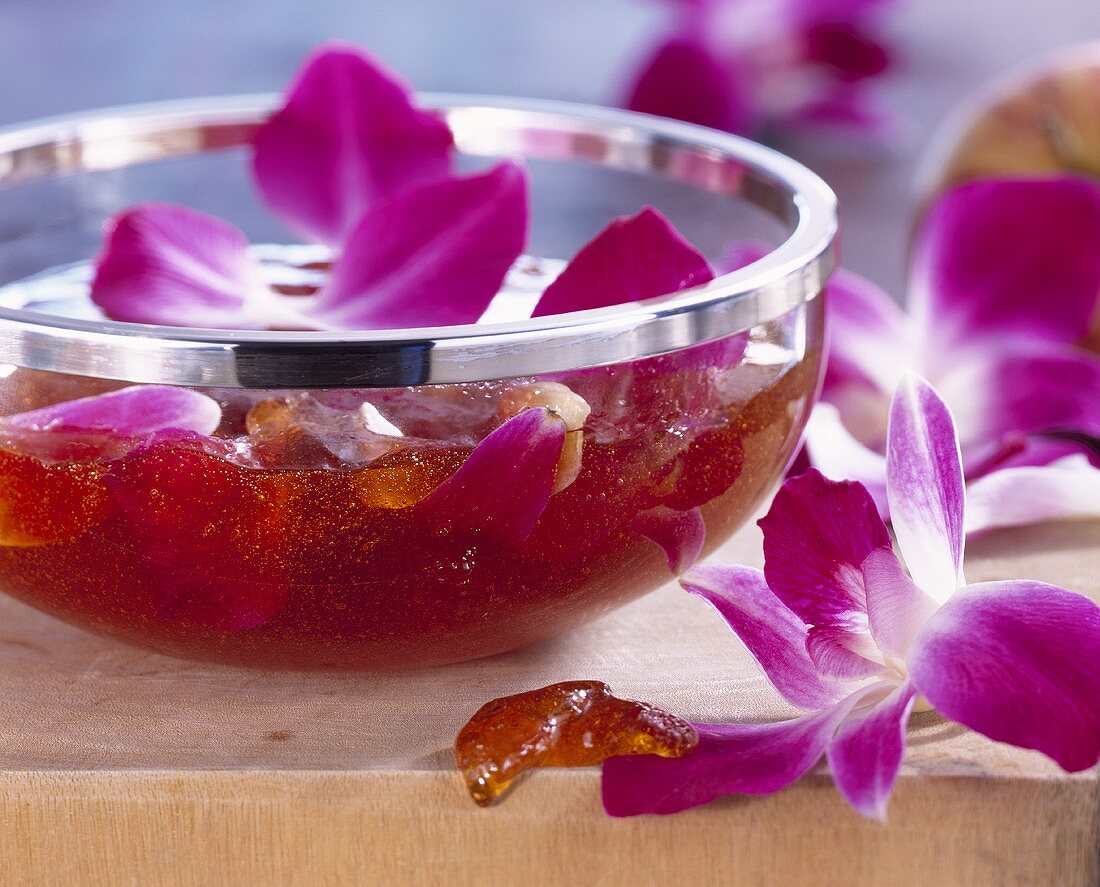 Apple jelly with orchids