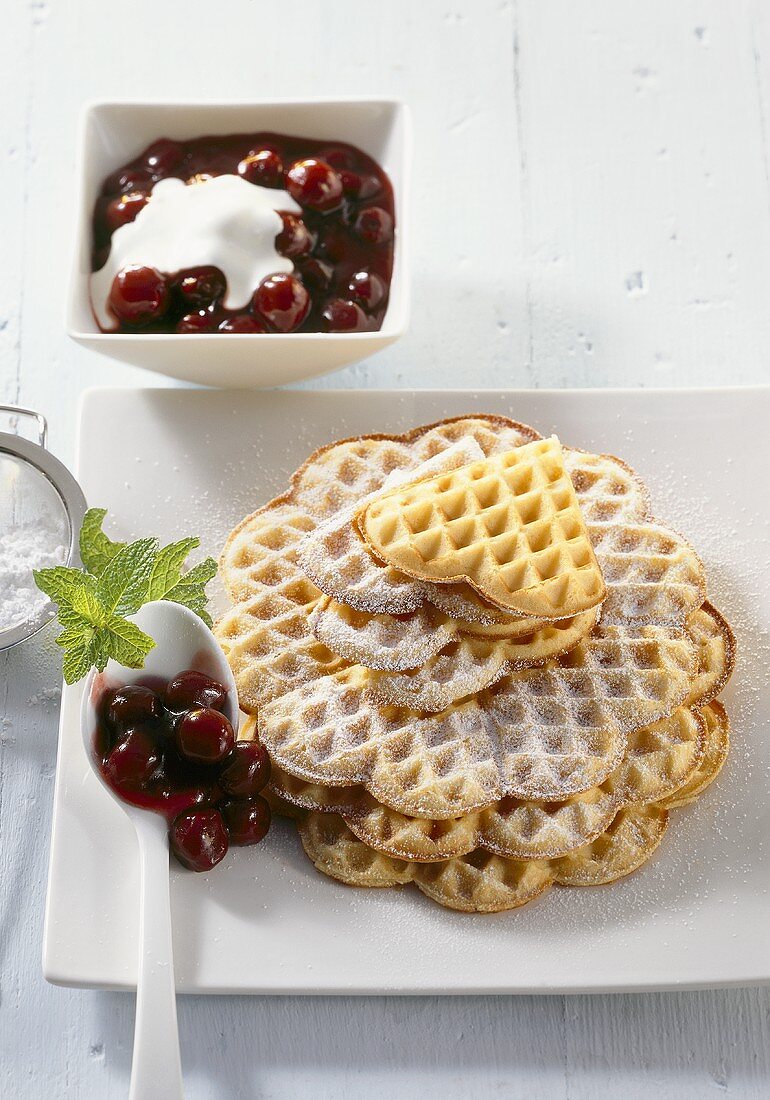 Waffles with caramel cherries