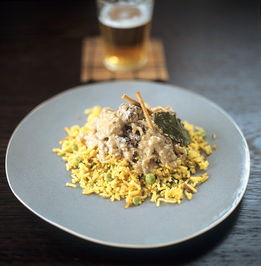 Lamb curry on bed of rice
