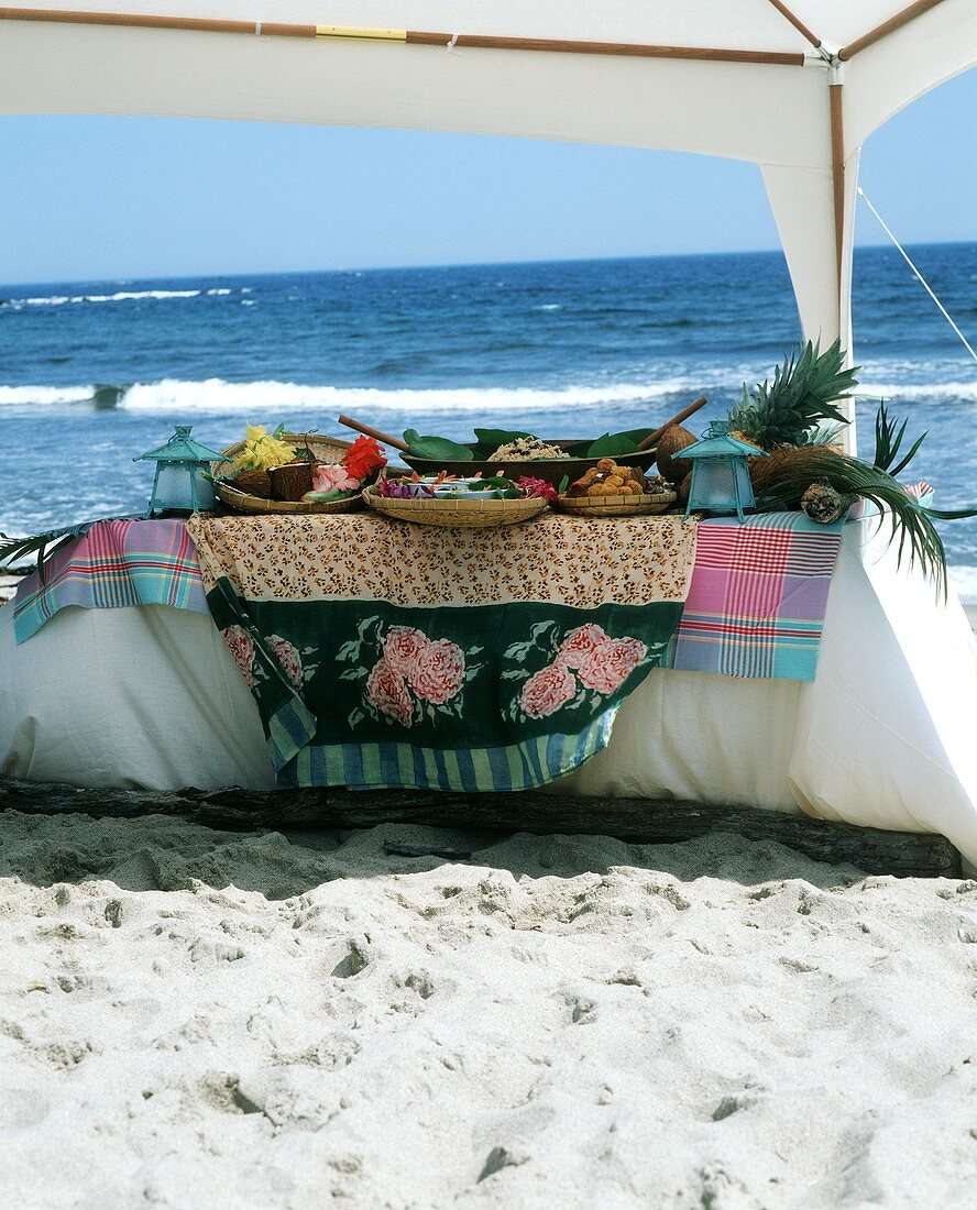 Caribbean buffet on beach