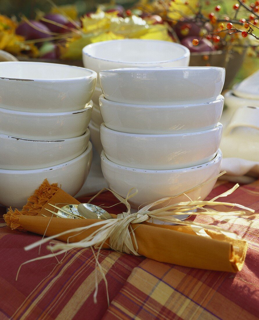 Outdoor Table with Stacked Bowls