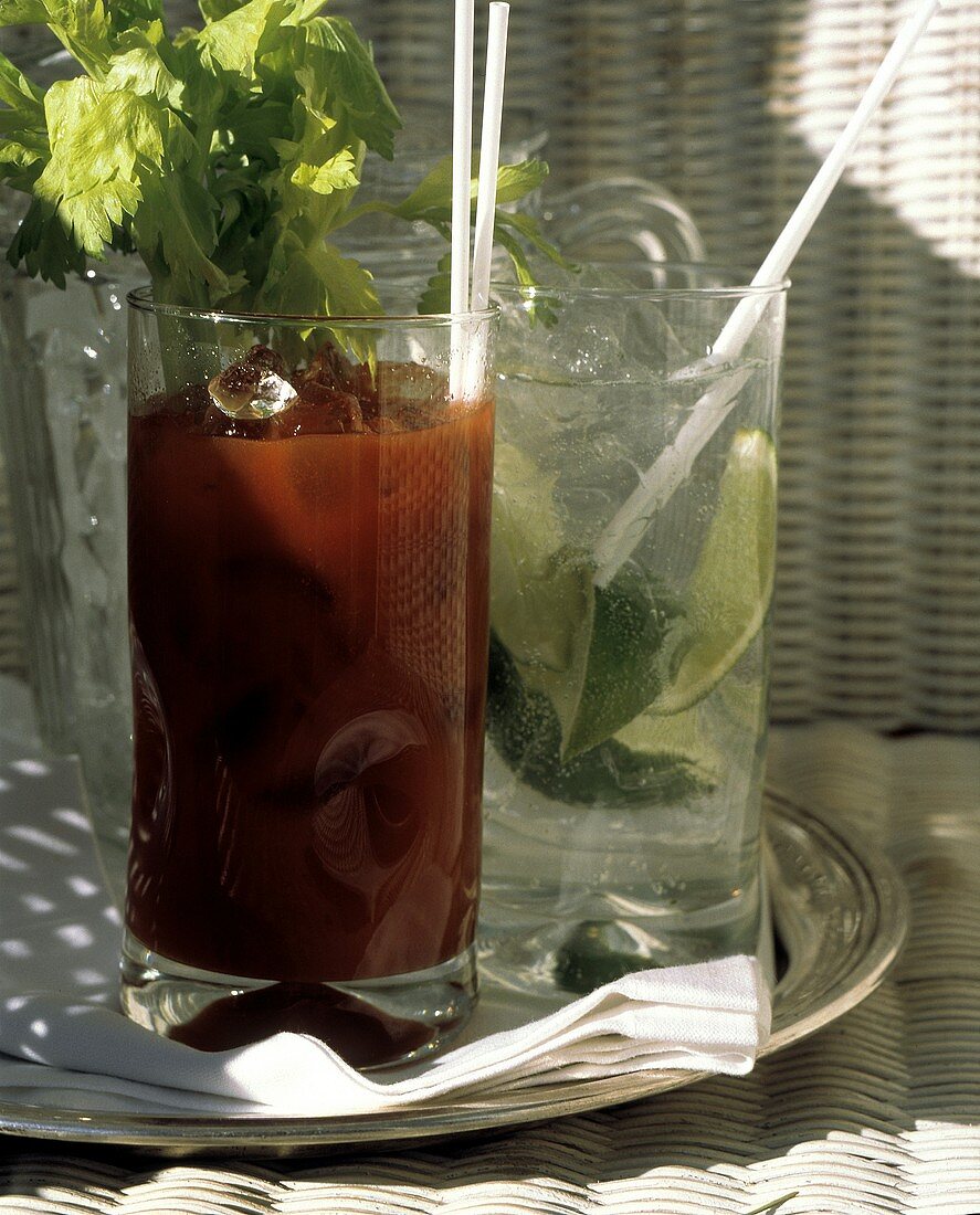 Bloody Mary and Gin and Tonic; Wicker Chair