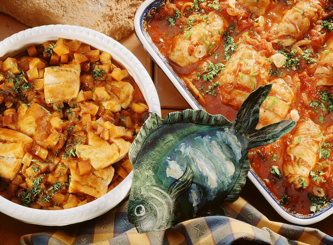 Hungarian fish stew & coley with tomato sauce