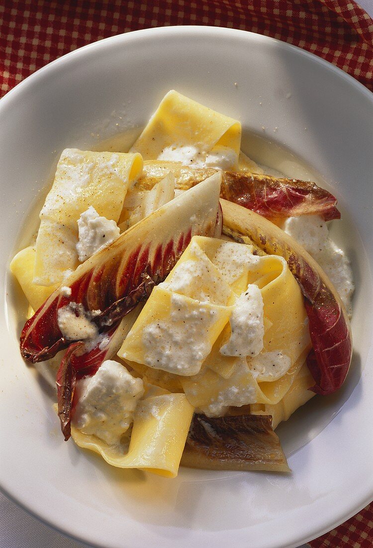 Pappardelle (broad pasta) with radicchio & goat's cheese