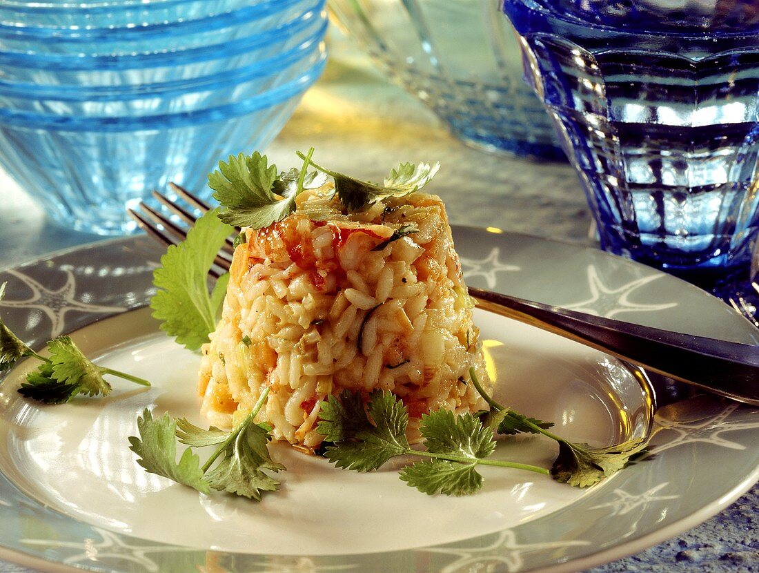 Peanut & rice timbale with crabmeat & diced vegetables