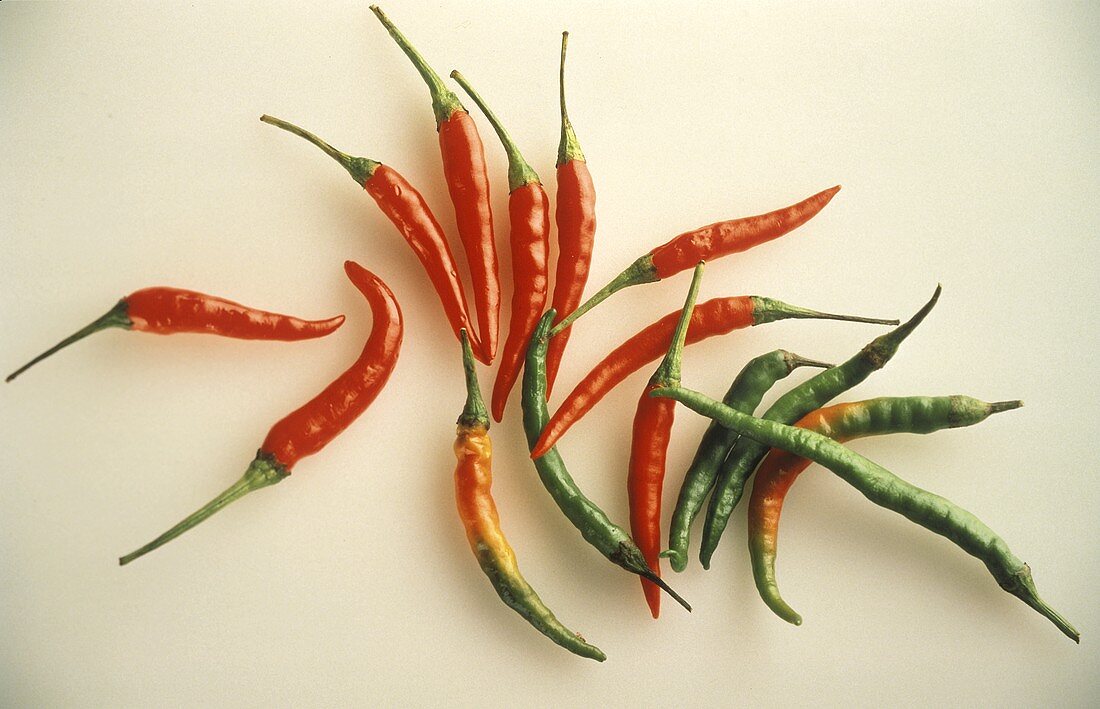 Assorted Red and Green Thai Chili Peppers