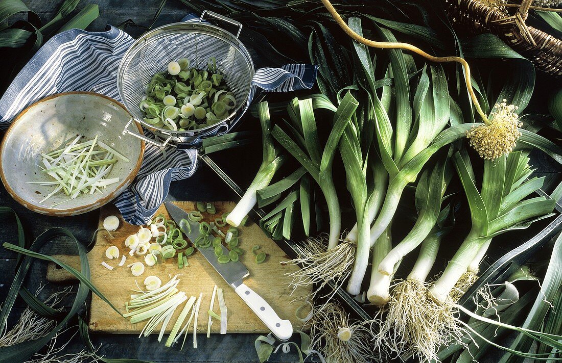 Still Life with Whole and Chopped Leek
