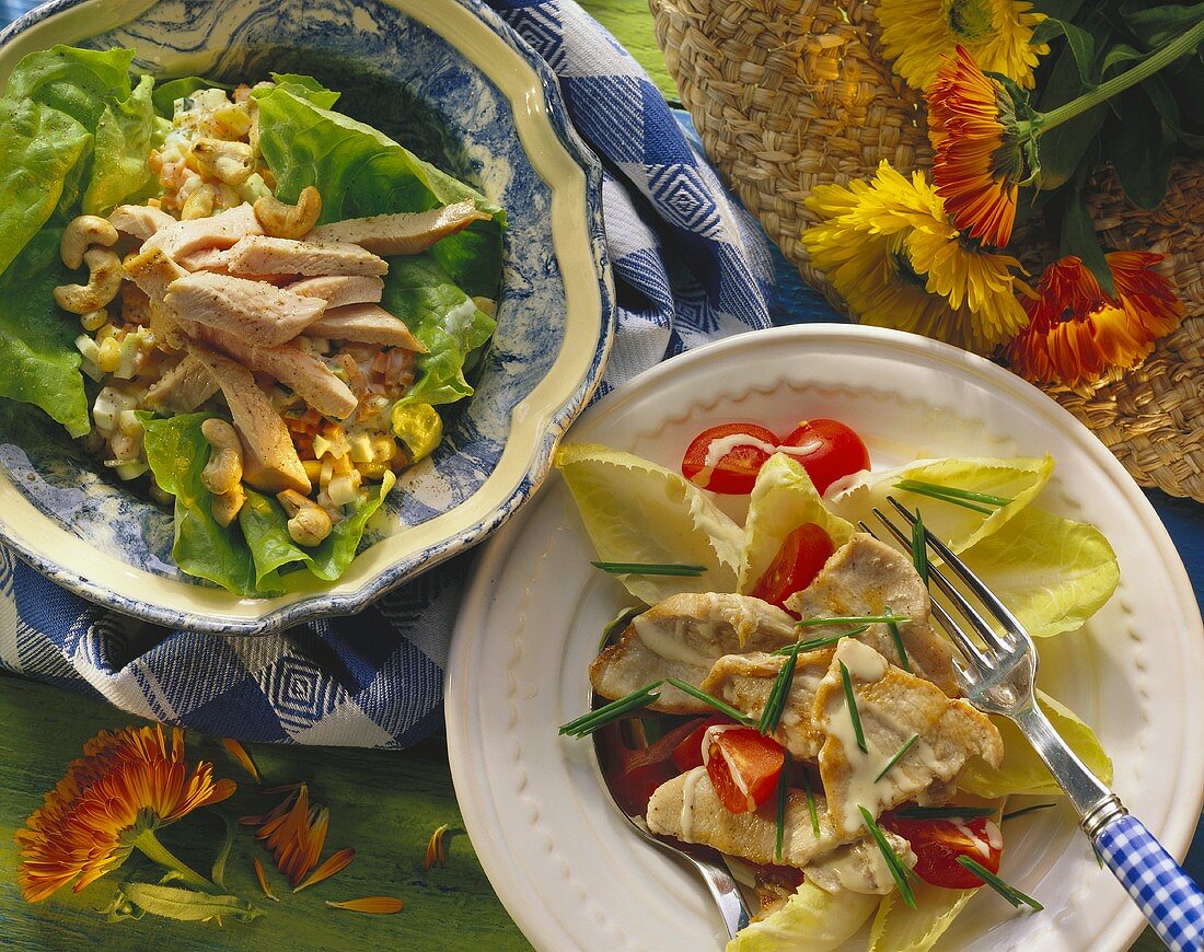 Turkey breast salad with corn & turkey salad with chicory