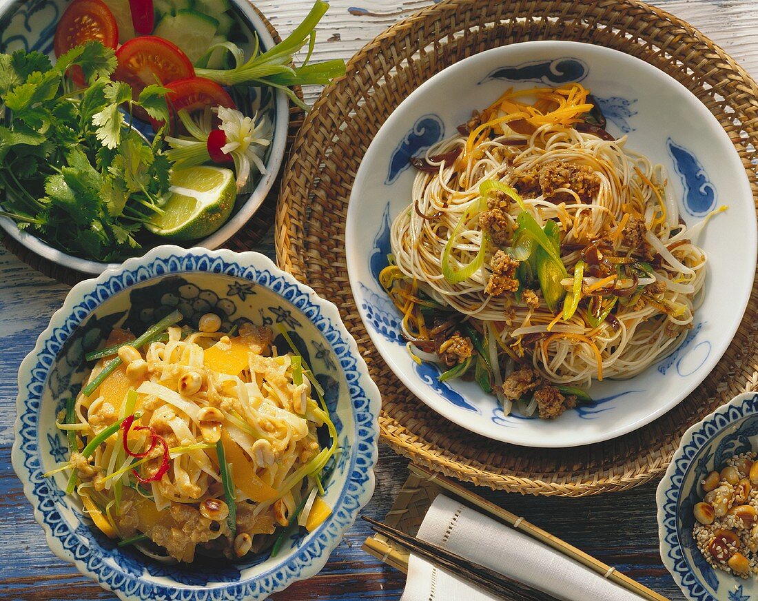 Noodle & mince salad & noodle salad with peanut sauce