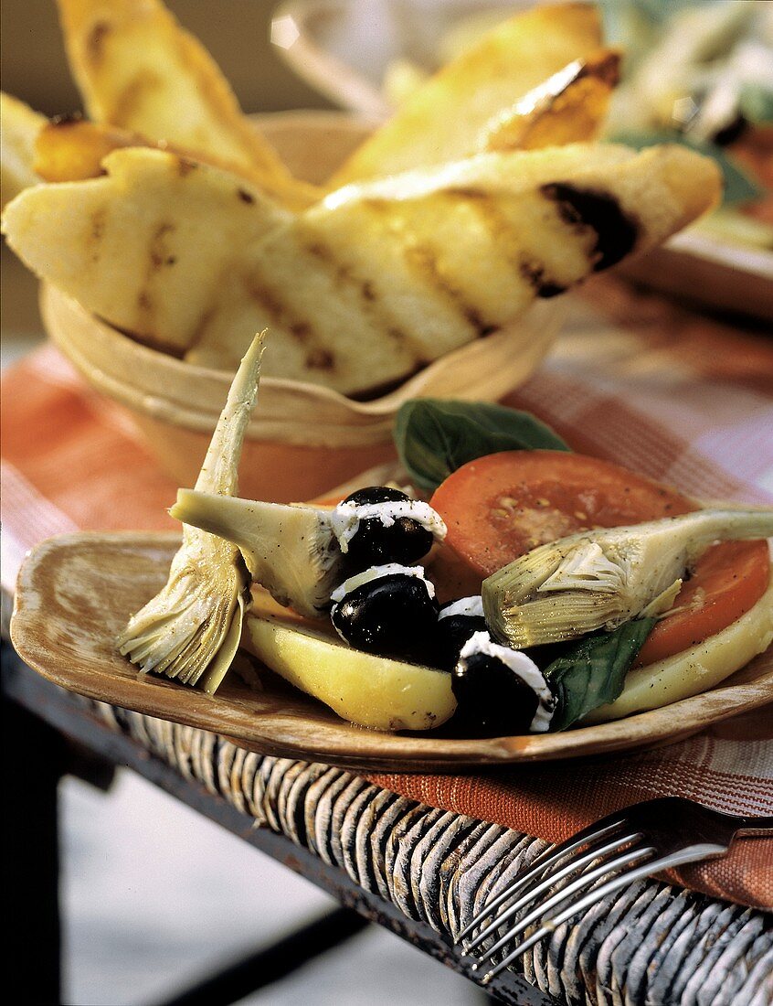 Salad with Artichokes and Tomatoes; Olives and Basil