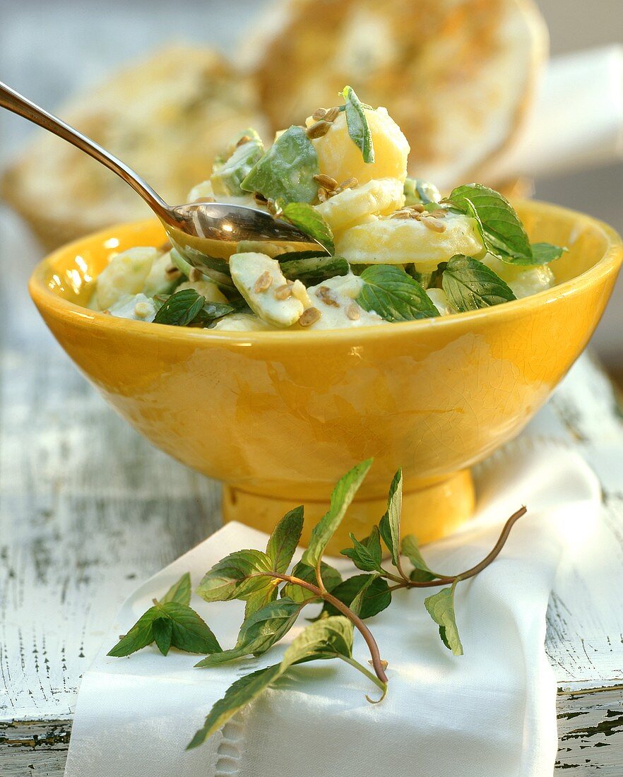 Potato salad with avocado & mint