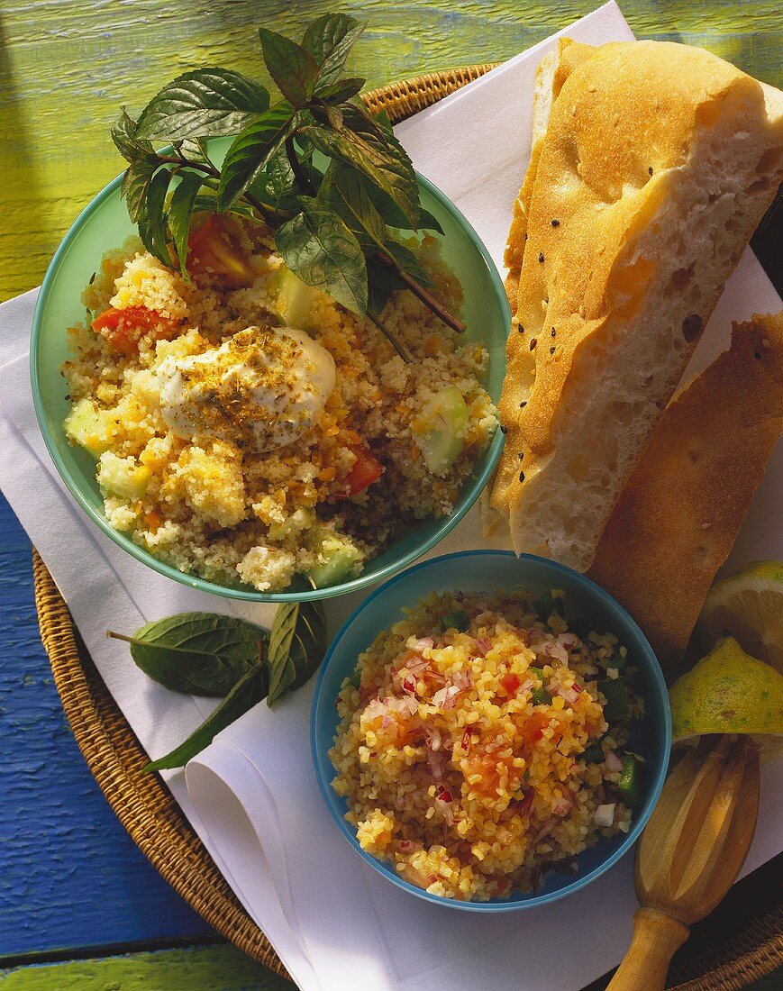 Quinoa and avocado salad and millet and cheese salad