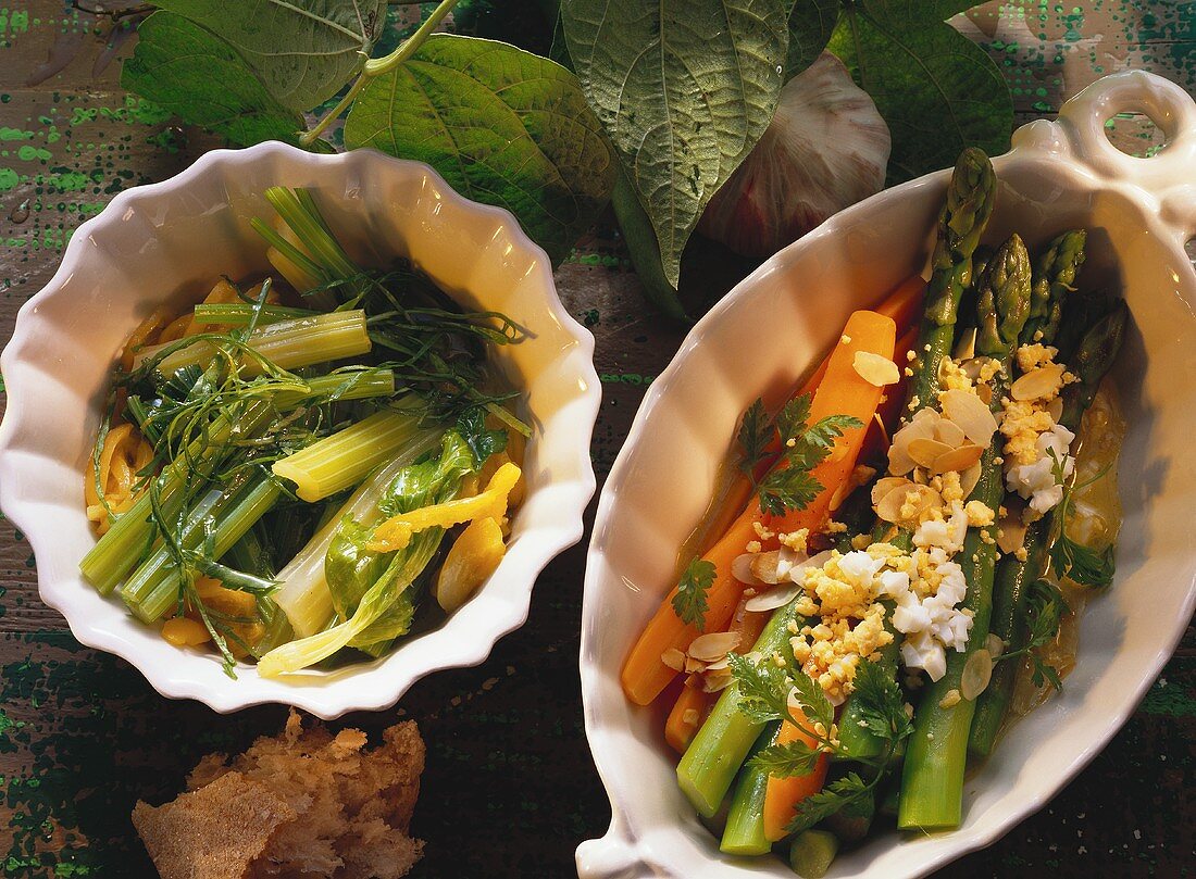 Marinated green asparagus and celery with apricots