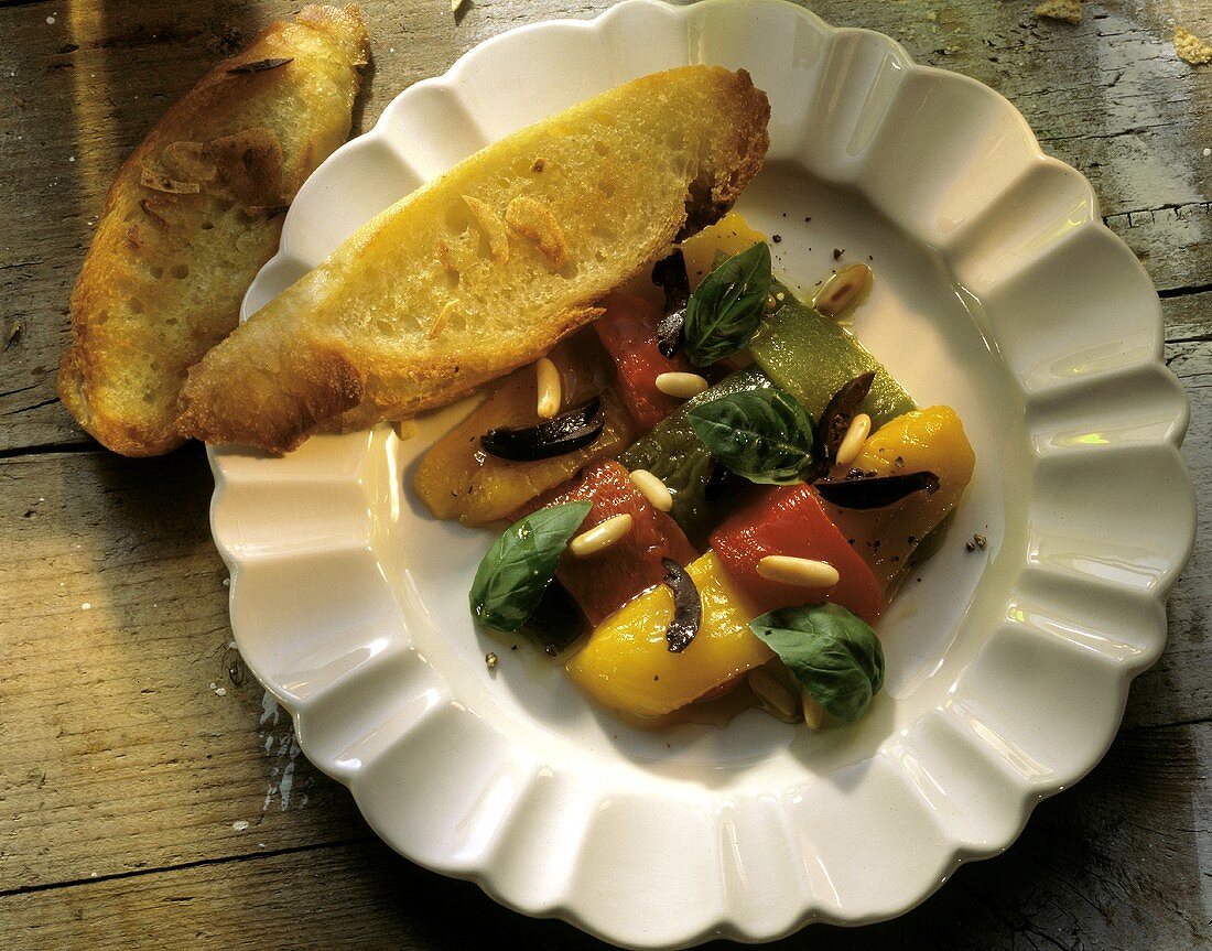 Marinated Bell Peppers with Garlic Bread