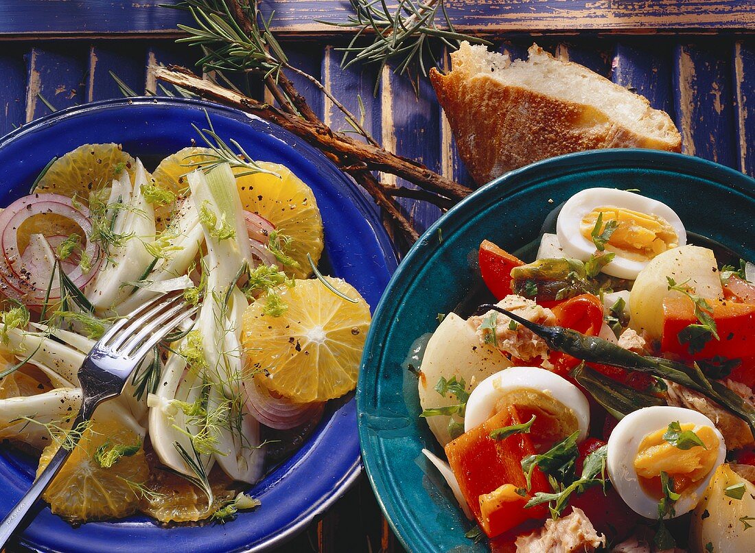 Orange & onion salad and pepper, onion & tuna salad