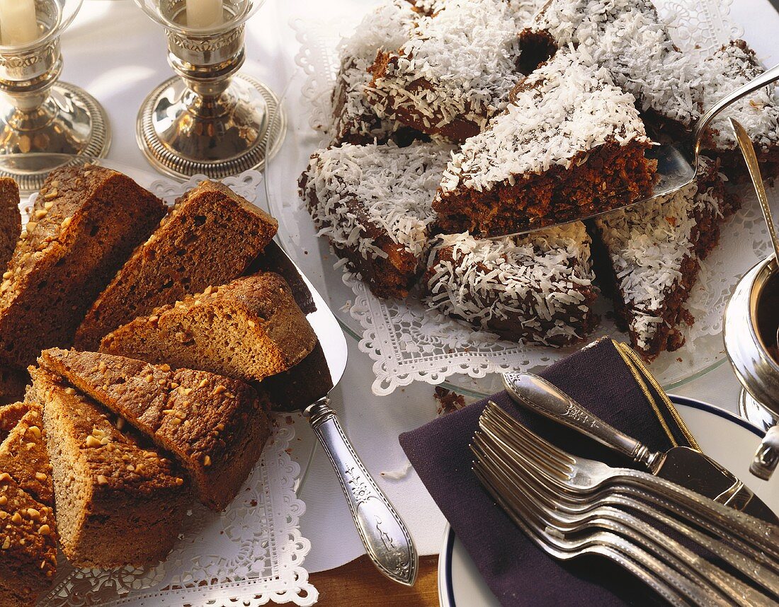 Chocolate coconut cake and port wine cake