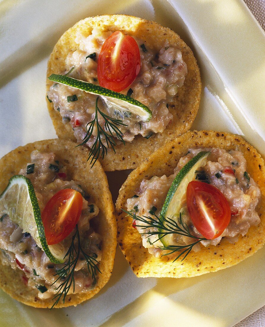 Smoked fish mousse on pitta crackers