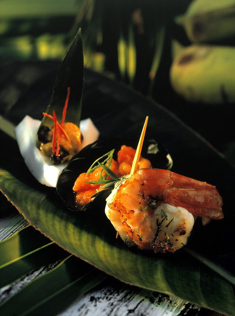 Assorted Hors d'Oeuvres on Coconut Leaf
