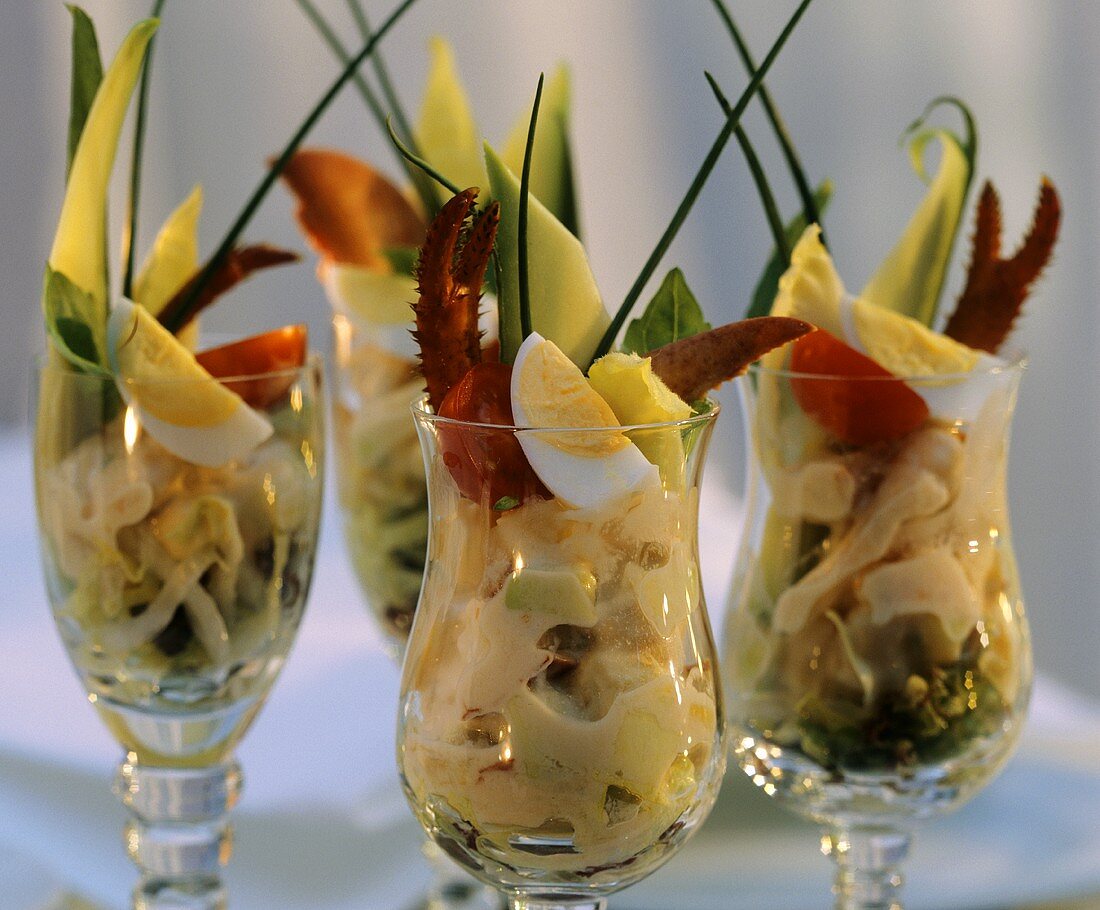 Lobster and shrimp cocktail in glasses