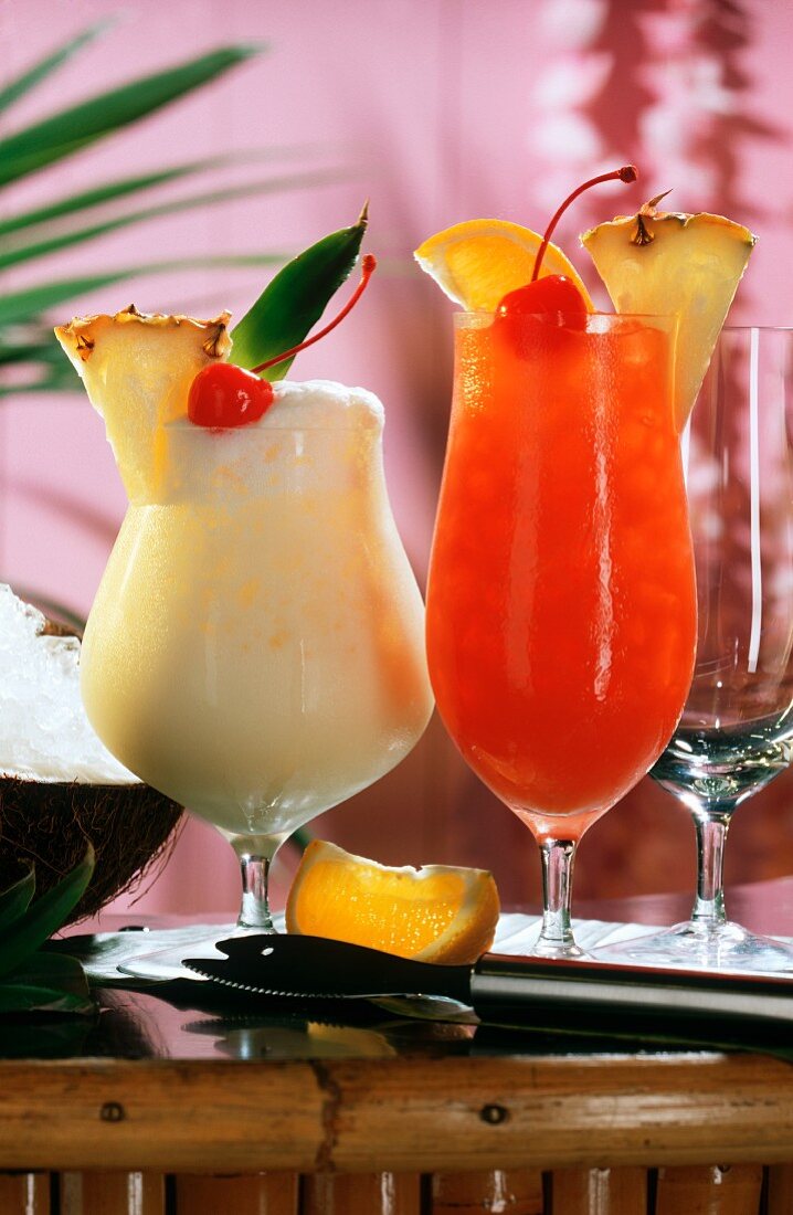 Fruit drinks: Pina colada and Planters punch