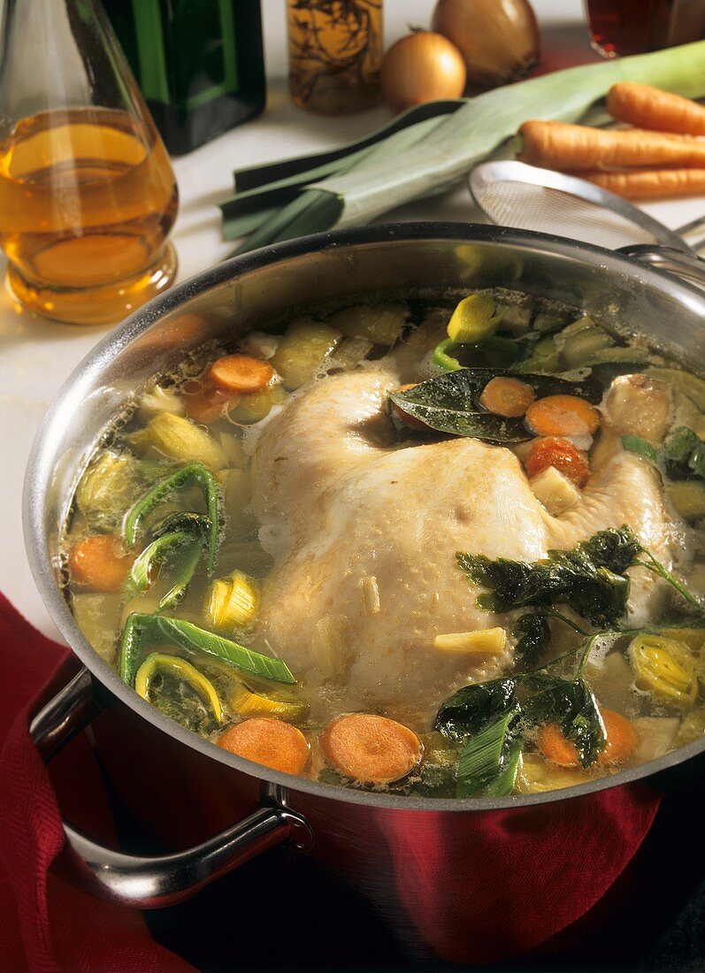 Simmering Chicken for Broth