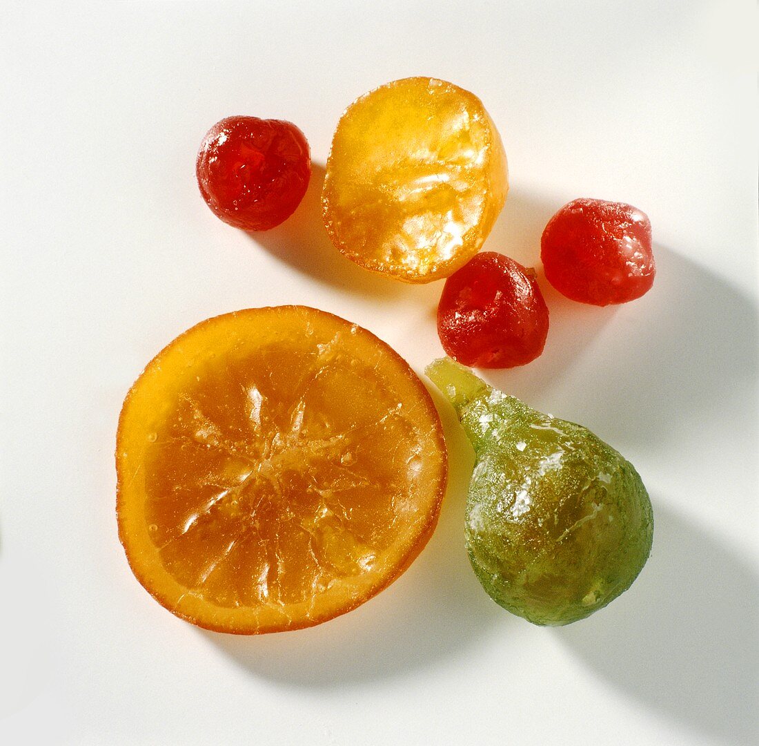 Various candied fruits (fig, orange, cherries)