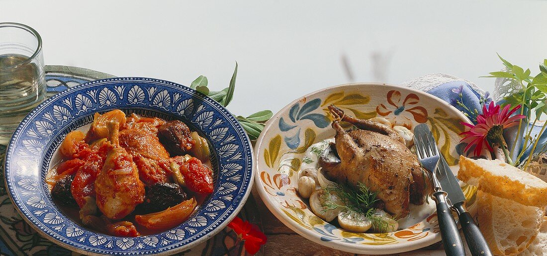 Chicken tafina and partridge with cream & mushroom sauce