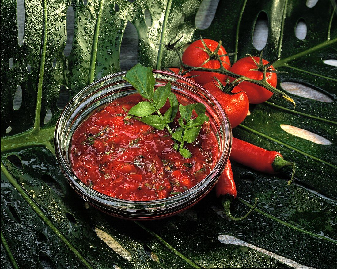 Creole rougaille (tomato and chili sauce) with watercress