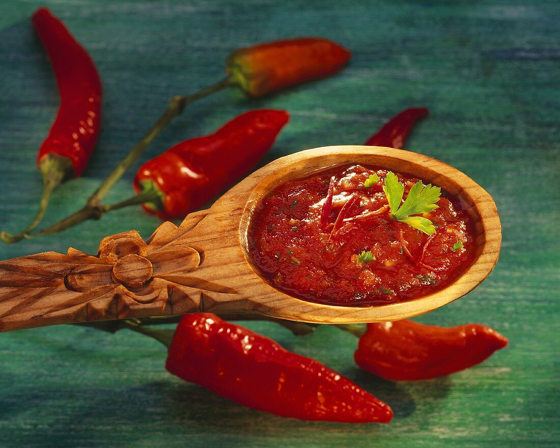 Salsa mexicana: spicy red sauce with coriander
