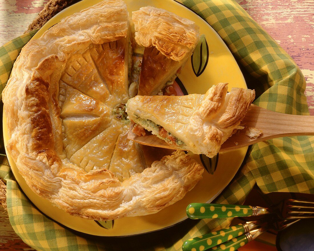 Plaice tart with basil mousse and tomatoes