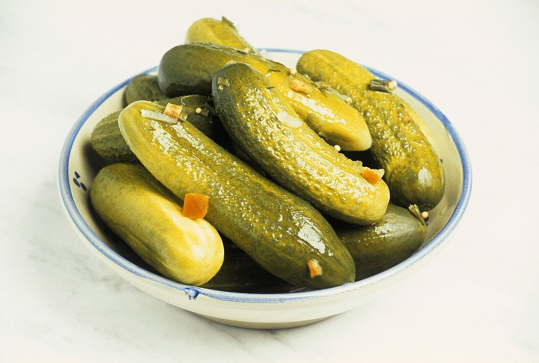 Pickled gherkins on a plate