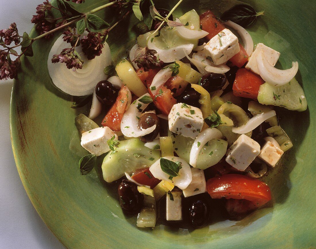 Greek Salad with Marinated Vegetables and Feta