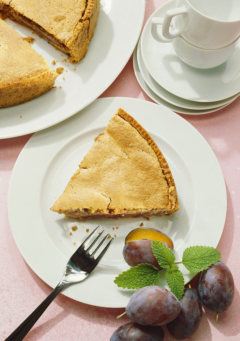 Plum pie with nut topping