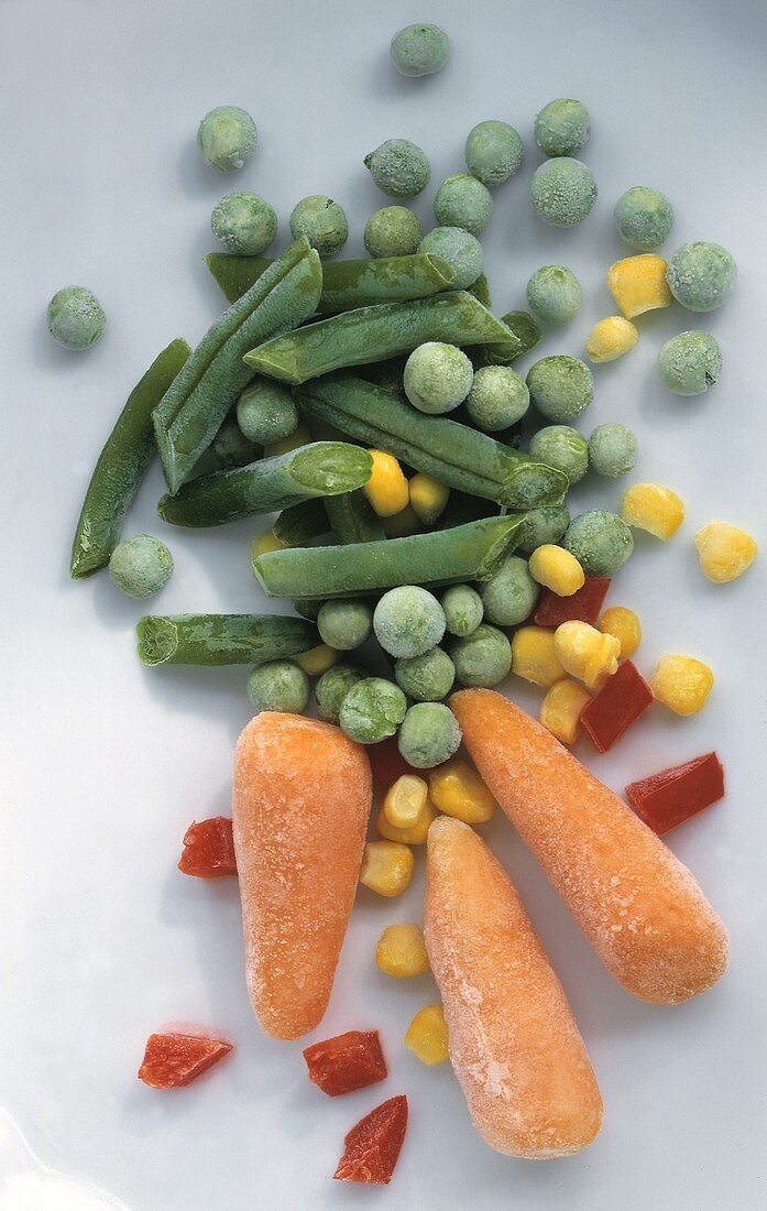 Frozen peas, carrots, sweetcorn, green beans, peppers; 2